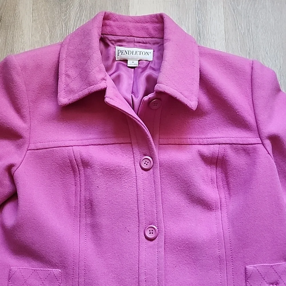 Pendleton Womens 100% Merino Wool Pink Button Down Hip Length Peacoat Sz Medium - Picture 9 of 15